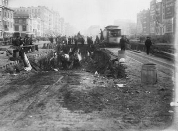 #13 New avenue open subway station east from Norfolk Street. December 13, 1906.