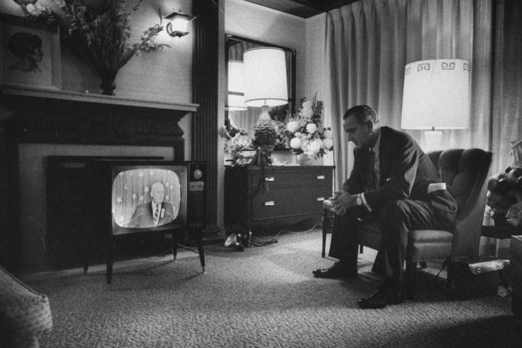 #21 Eventual VP candidate Lyndon Johnson watches TV during the 1960 Democratic National Convention in Los Angeles