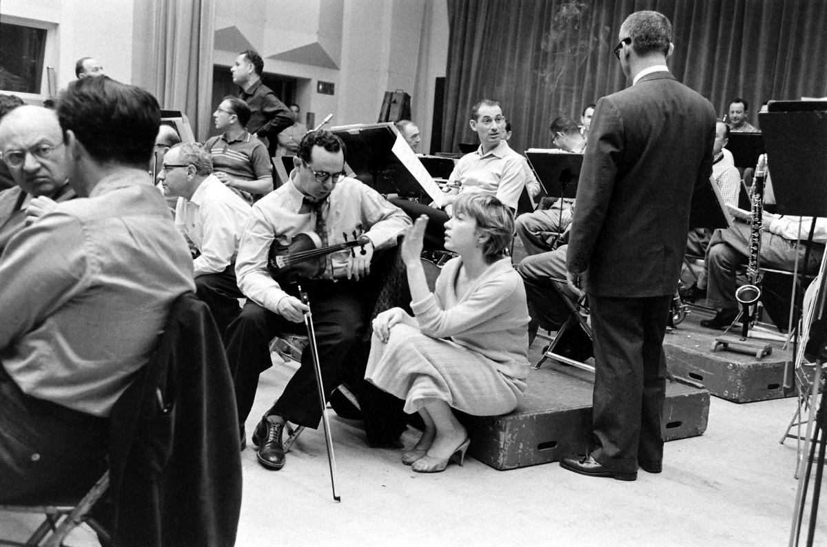 #13 Shirley MacLaine checked in with the orchestra, 1958 Oscars rehearsal.