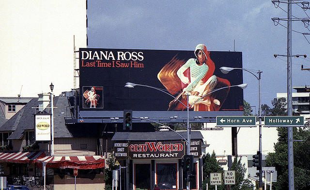 Vintage Music Billboards on Sunset Boulevard, California from the Mid-1970s Music