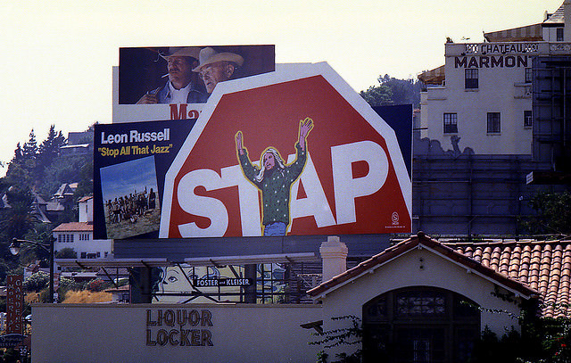 Vintage Music Billboards on Sunset Boulevard, California from the Mid-1970s Music