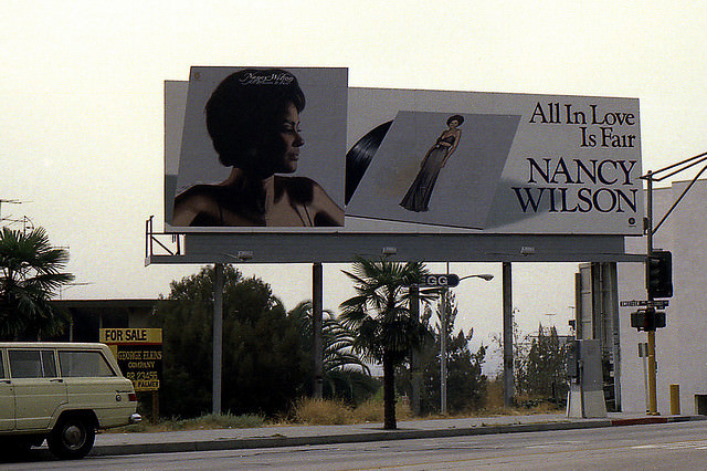 Vintage Music Billboards on Sunset Boulevard, California from the Mid-1970s Music