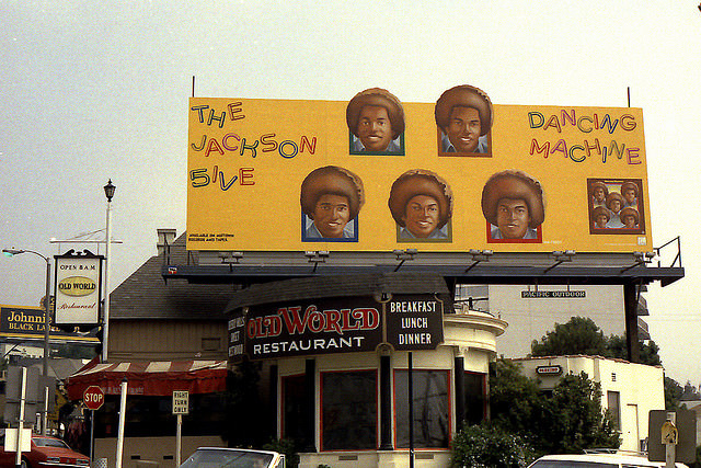 Vintage Music Billboards on Sunset Boulevard, California from the Mid-1970s Music