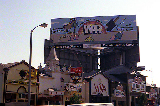 Vintage Music Billboards on Sunset Boulevard, California from the Mid-1970s Music