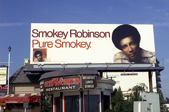 Vintage Music Billboards on Sunset Boulevard, California from the Mid-1970s Music