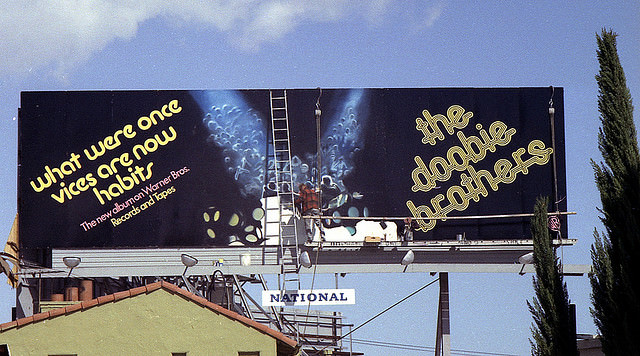 Vintage Music Billboards on Sunset Boulevard, California from the Mid-1970s Music