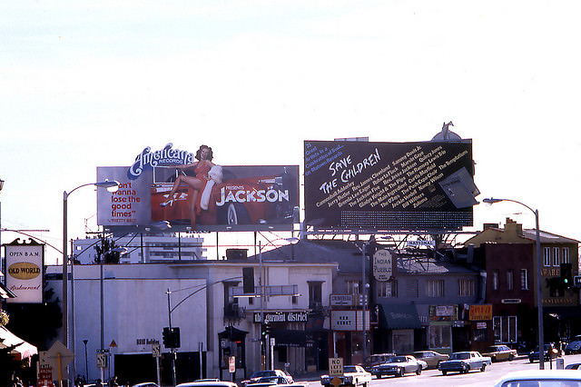 Vintage Music Billboards on Sunset Boulevard, California from the Mid-1970s Music