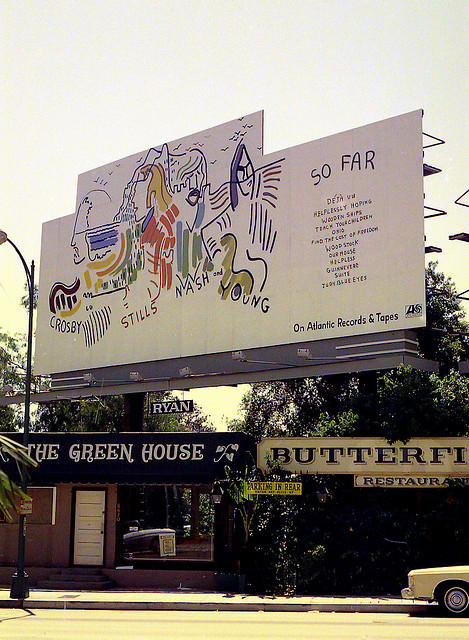 Vintage Music Billboards on Sunset Boulevard, California from the Mid-1970s Music