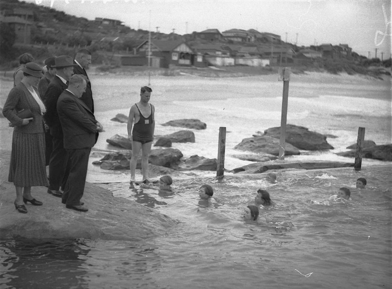 #38 Country children learning to swim at Stewart House Preventorium, South Curl Curl Beach, January 1935.