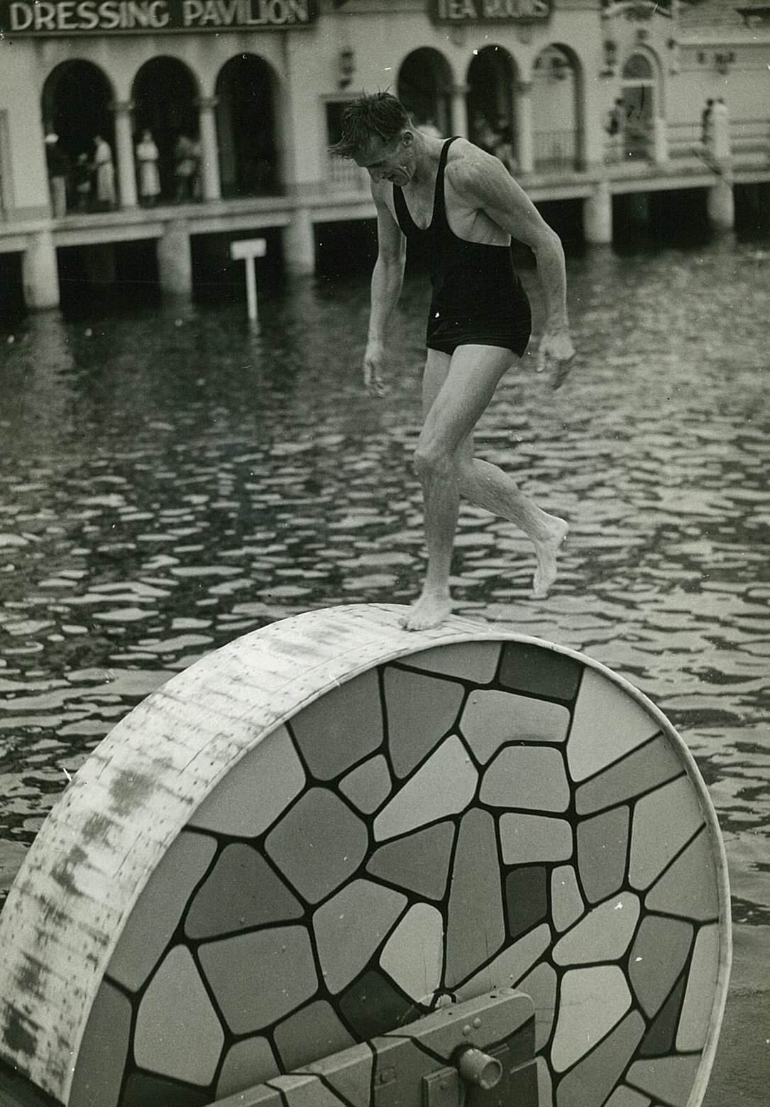 #52 Balancing wheel at Manly Harbour pool, 1930s.