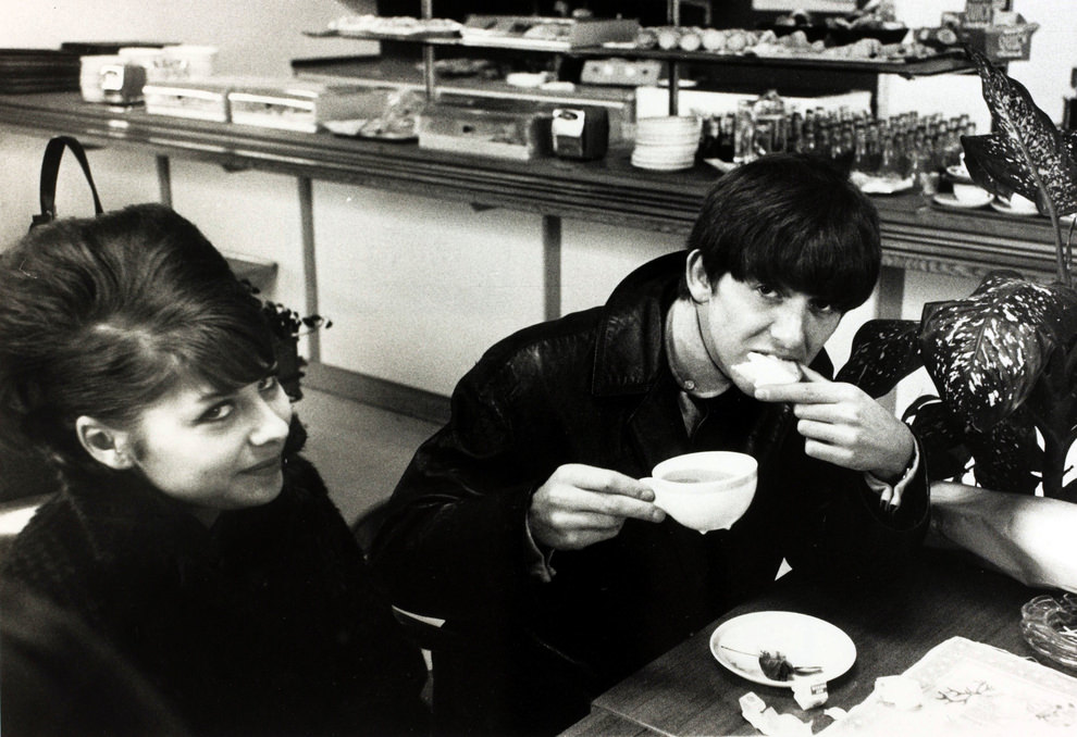 #16 George Harrison having breakfast. Stockholm airport, 1963.