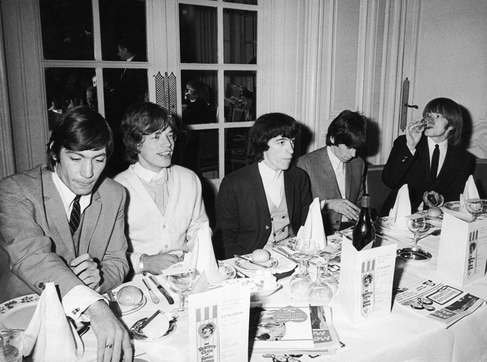 #8 The Rolling Stones having dinner. At the Savoy Hotel in London on September 11th, 1964.