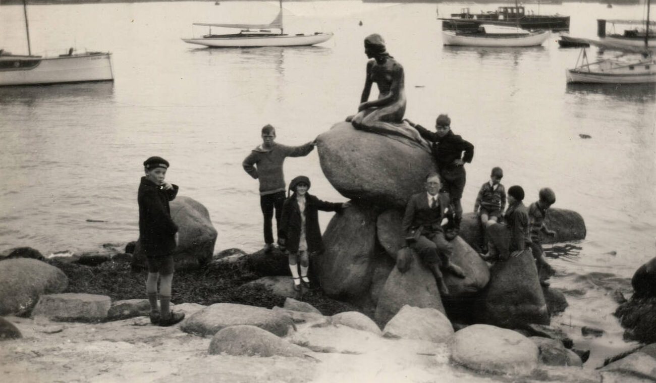 #10 Children by the Little Mermaid, Langelinie, Copenhagen, Denmark, 1935