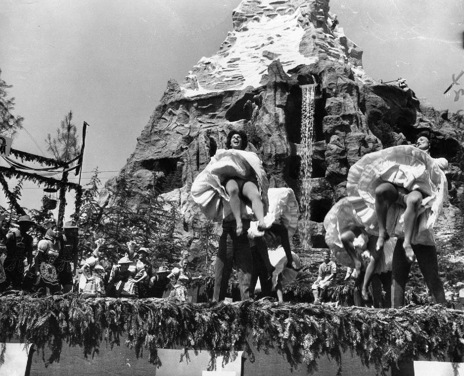 #3 wiss dancers (hah!) on stage in front of the Matterhorn, 1959