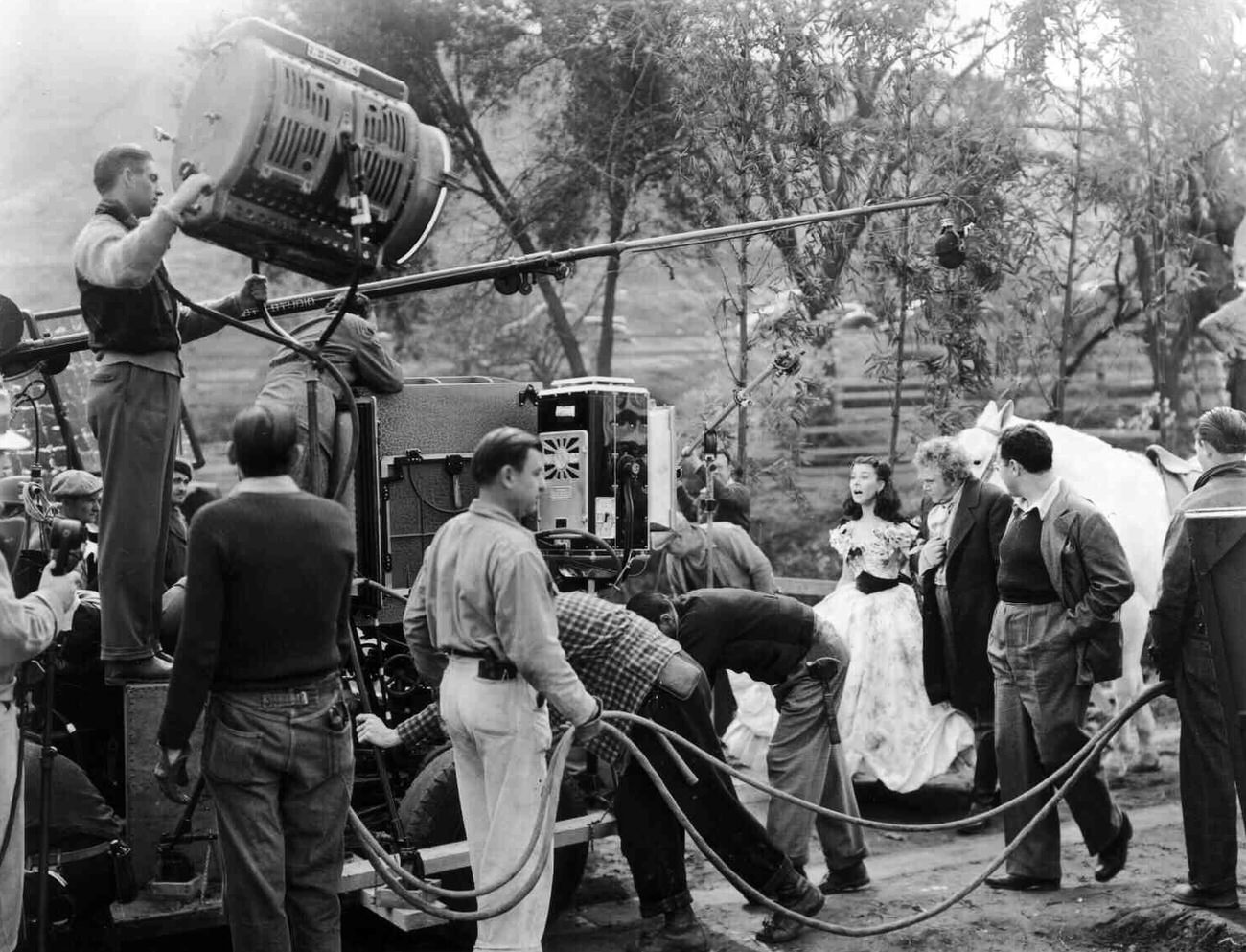Vivien Leigh and Thomas Mitchell, as Gerald O’Hara, on the set of Gone with the Wind in 1939