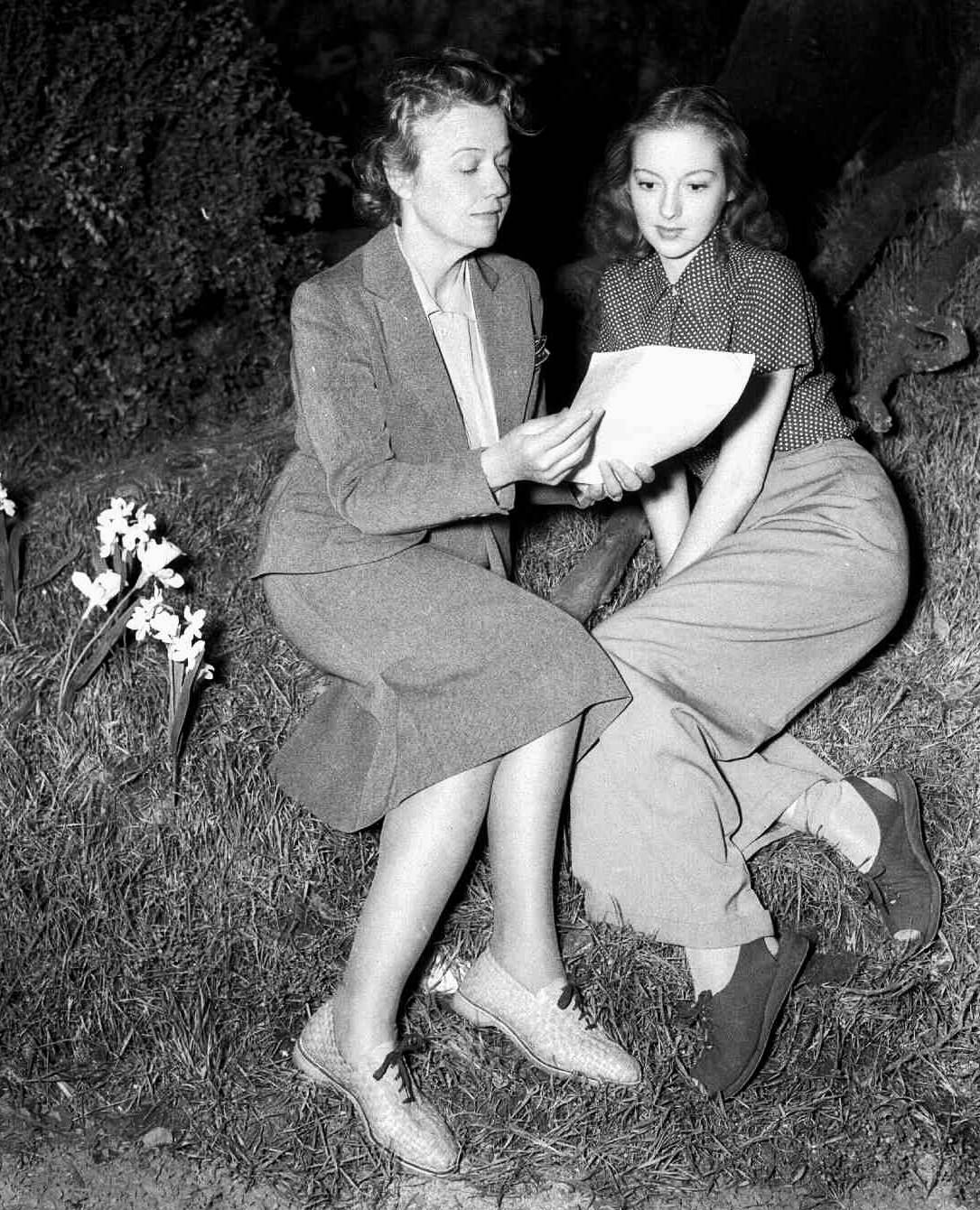 Technical Advisor Susan Myrick and Evelyn Keyes, Suellen O’Hara, on the set of Gone with the Wind in 1939.