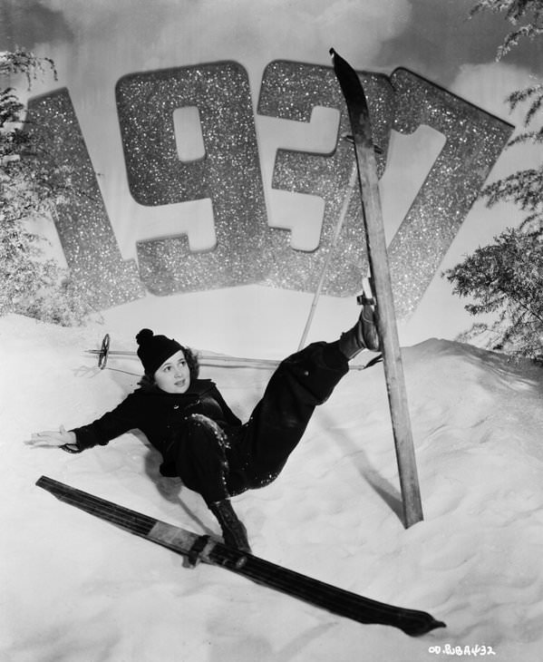 #69 Olivia de Havilland skiing her way into 1937.
