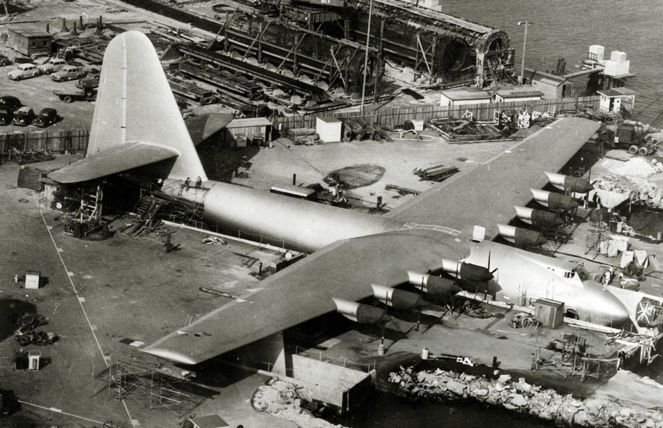 #27 The Spruce Goose nearing completion in Long Beach, California, 1947.
