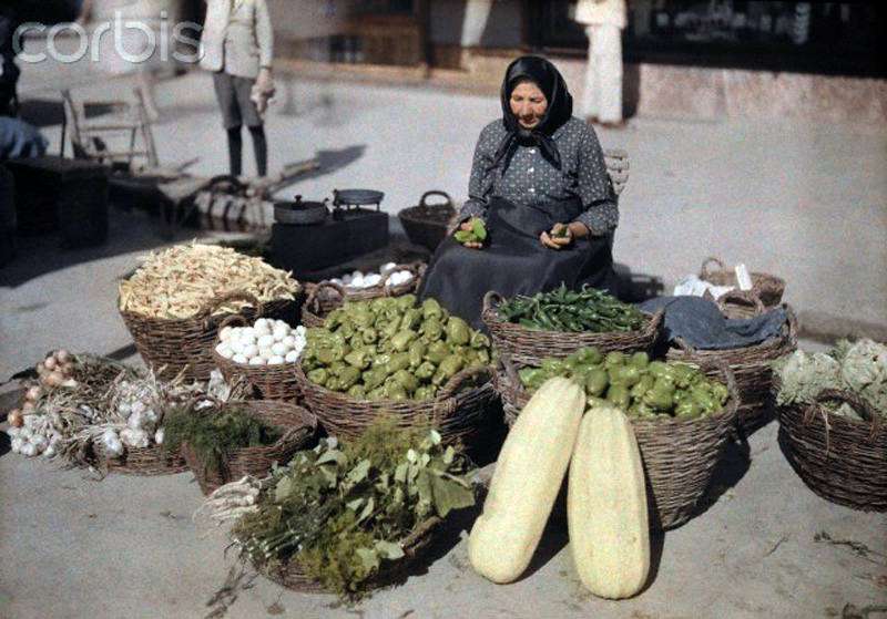 #11 A peasant woman sells produce and eggs at the Szeged market, Hungary, January 1930.