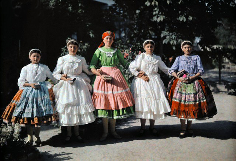 #4 Five young girls proudly wear their Hungarian national costumes, June 1932.