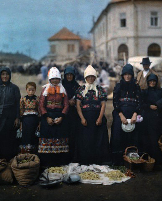 #7 Peasant women and girls at the market in Mezokovesd, Hungary, January 1930.