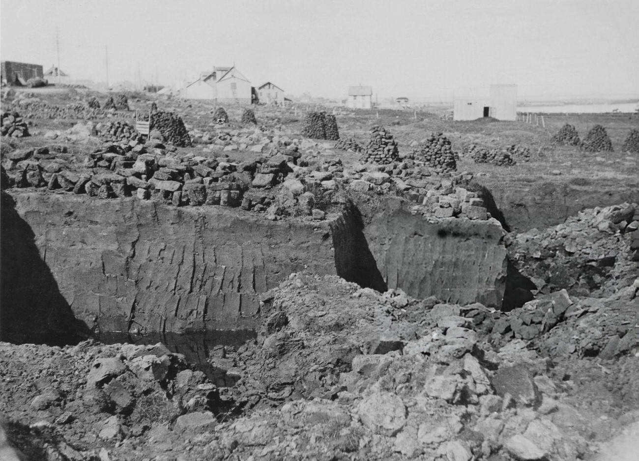#37 Peat stacks and cutting in Iceland, 1935.