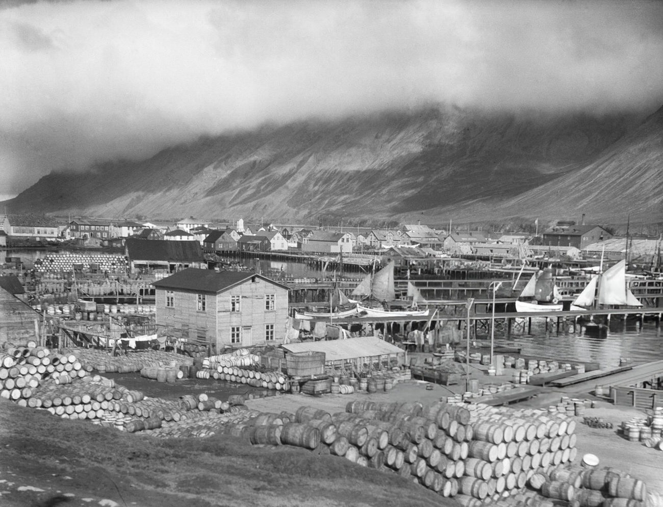 #45 The harbor and herring processing sites in Siglufjordur, Iceland, 1935.