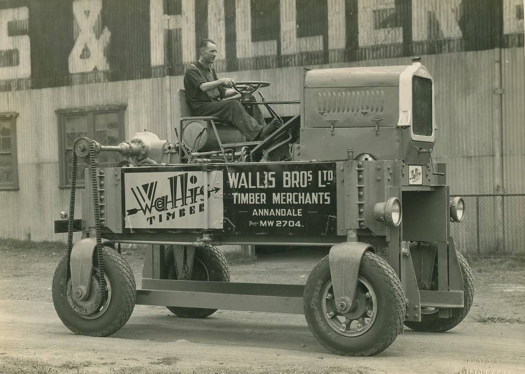 Timber straddler outside the Harkness &; Hillier factory