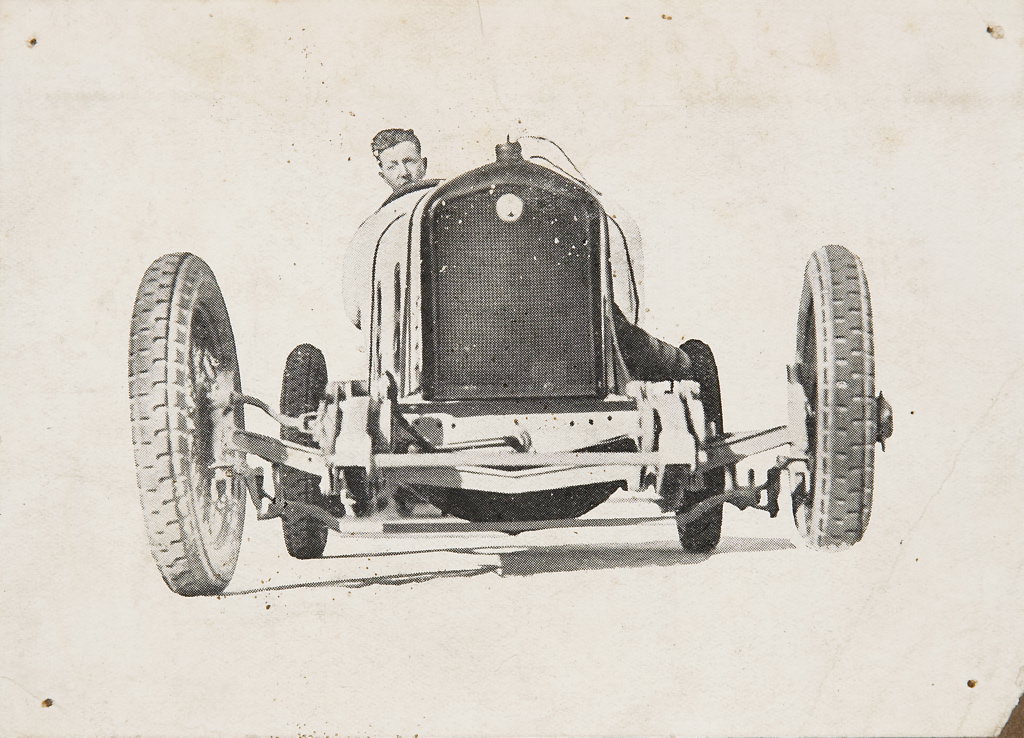 D.J. Harkness at the wheel of an Overland Sports car, 1920 – 1929