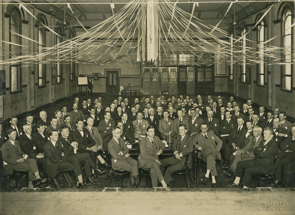 Large group of men at meeting, 1920 – 1929