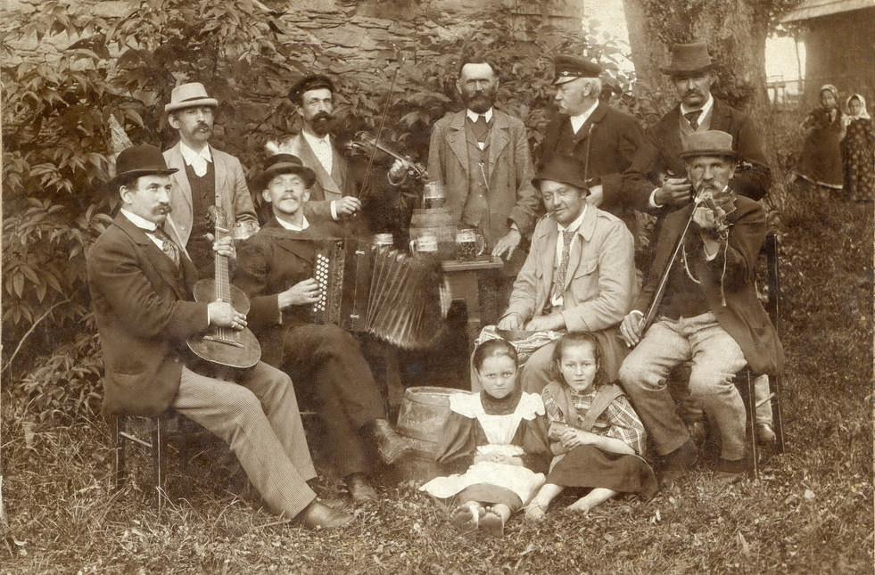 #16 A cheerful group celebrating New Year’s Eve, 1890s.