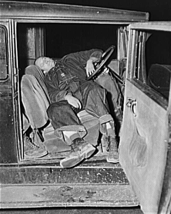 #20 A tired steamfitter napping after a long drive, 1940.
