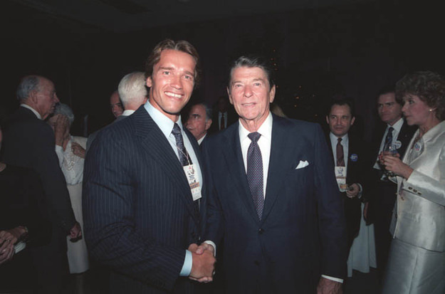 #18 Ronald Reagan with Arnold Schwarzenegger at the Republican National Convention