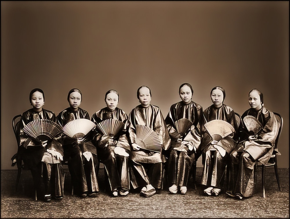 #3 A group of Chinese women with fans, Canton, 1880.