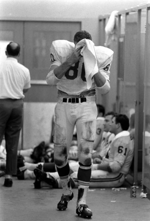 Tight end Reggie Carolan in the Chiefs’ locker room, Super Bowl I, 1967