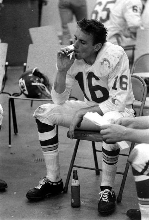 Quarterback Len Dawson in the Chiefs’ locker room, Super Bowl I, 1967