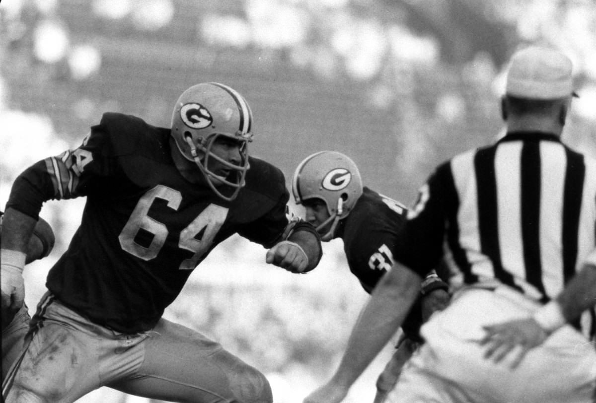 Green Bay’s Jerry Kramer — a tremendous offensive lineman who, for some reason, was never inducted into the Pro Football Hall of Fame — in Super Bowl I, 1967