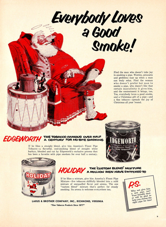 Santa Smokes? Bizarre Vintage Tobacco Ads Featuring Santa Claus Vintage Ads