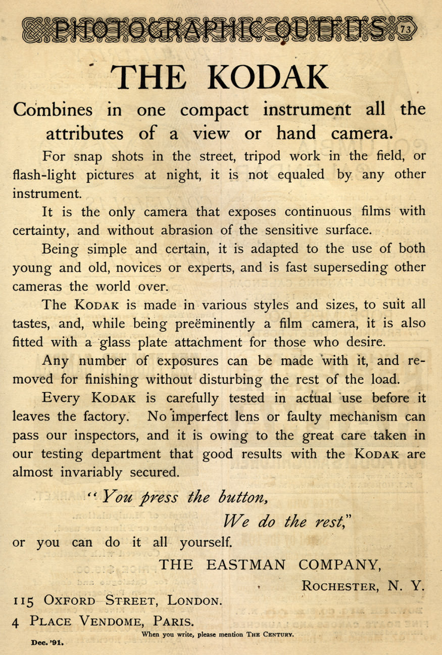 “You Press the Button, We Do the Rest”: Vintage Kodak Camera Ads of the Late 1800s Vintage Ads