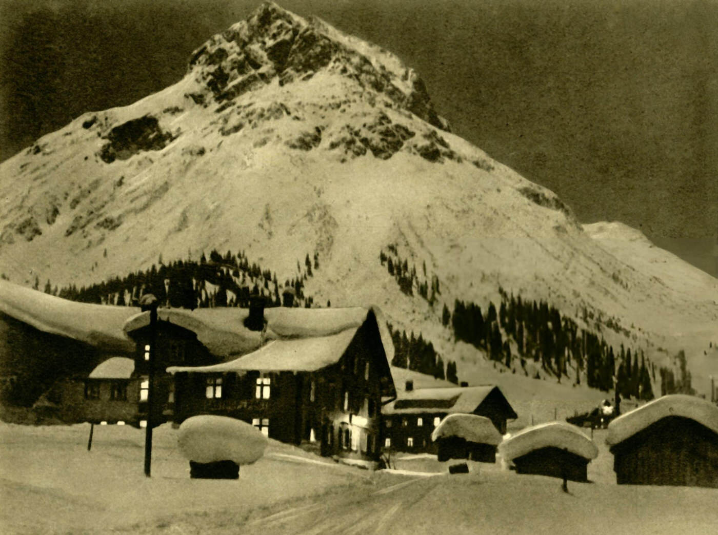 #47 Lech am Arlberg at night, Austria, 1930s.