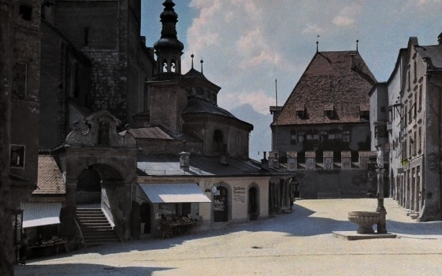#17 A mostly empty street and plaza in Hall in Tirol, Austria, 1929.