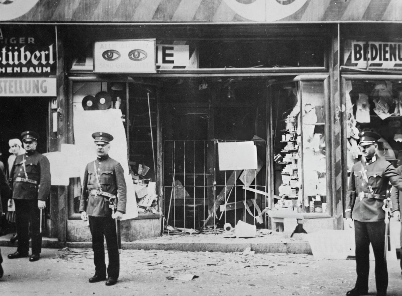 #63 A Jewish shop damaged during Kristallnacht, Vienna, 1938.
