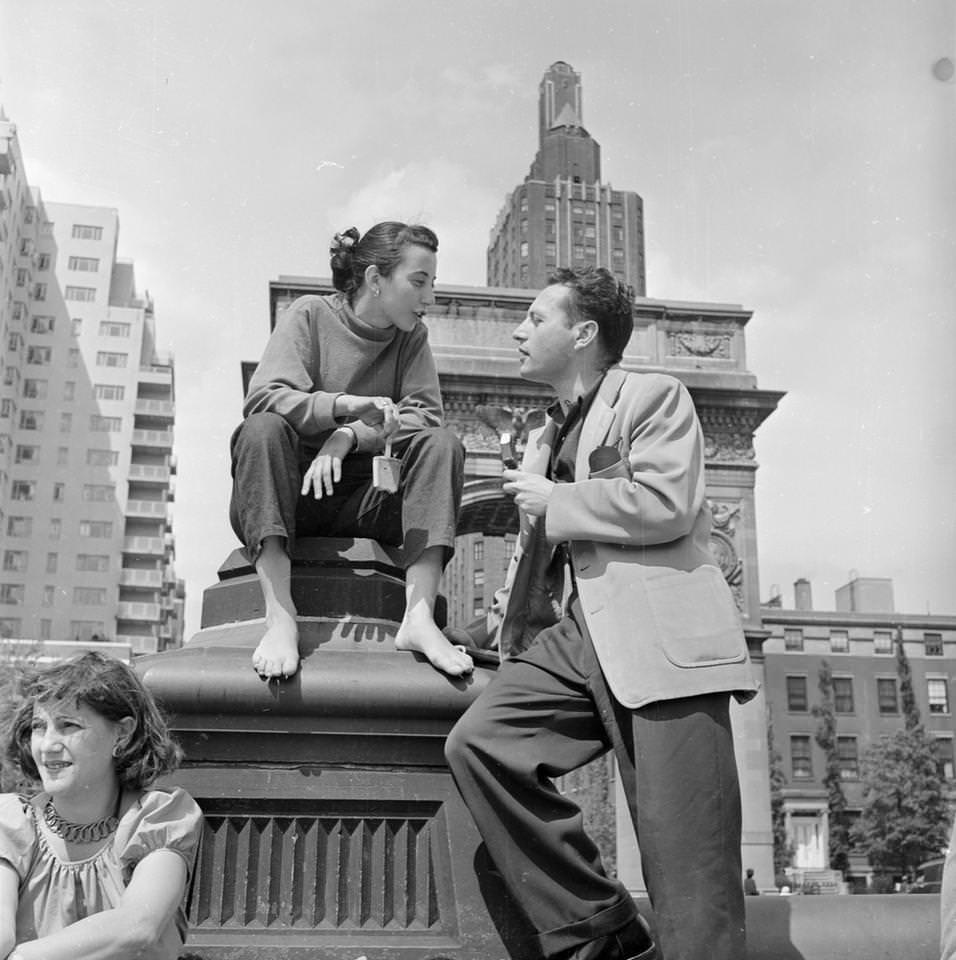#3 A young couple in conversation in Washington Square, 1952.