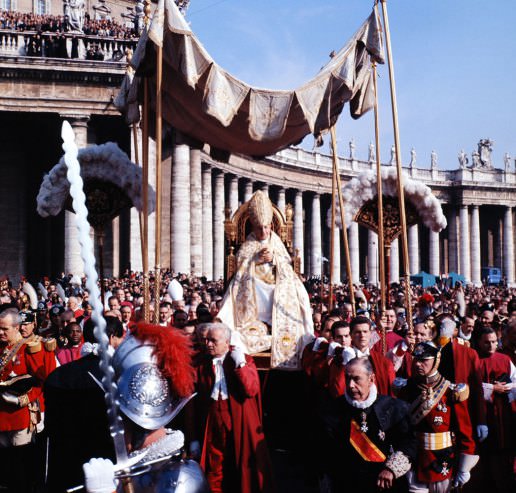 #1 Pope John XXIII rides in the procession to St. Peter’s Basilica at start of the Second Vatican Ecumenical Council, 1962