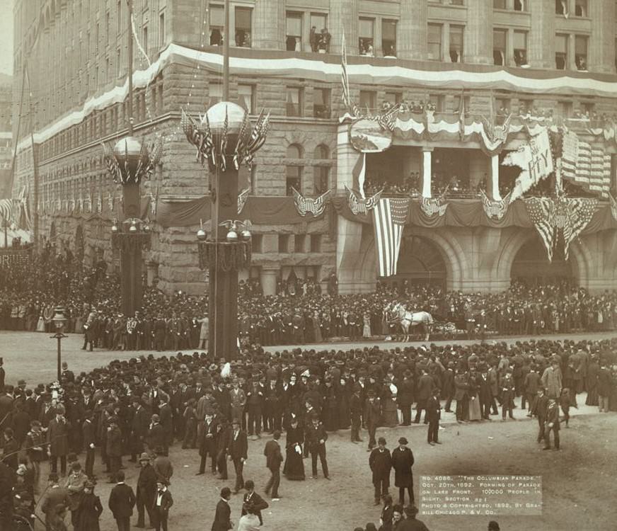 #103 The Columbian Parade forming on lake front, 1892.