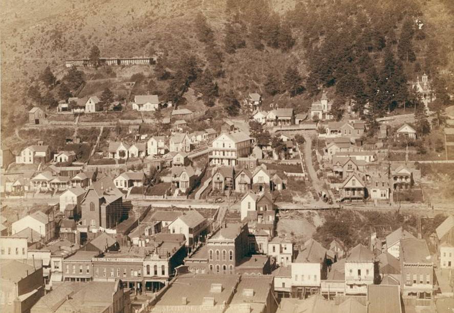 #107 Part of Deadwood from big flume, 1890s.