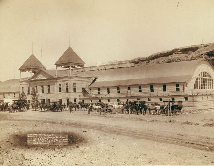 #116 Hot Springs, South Dakota: Exterior of largest plunge bath house in U.S., 1891.