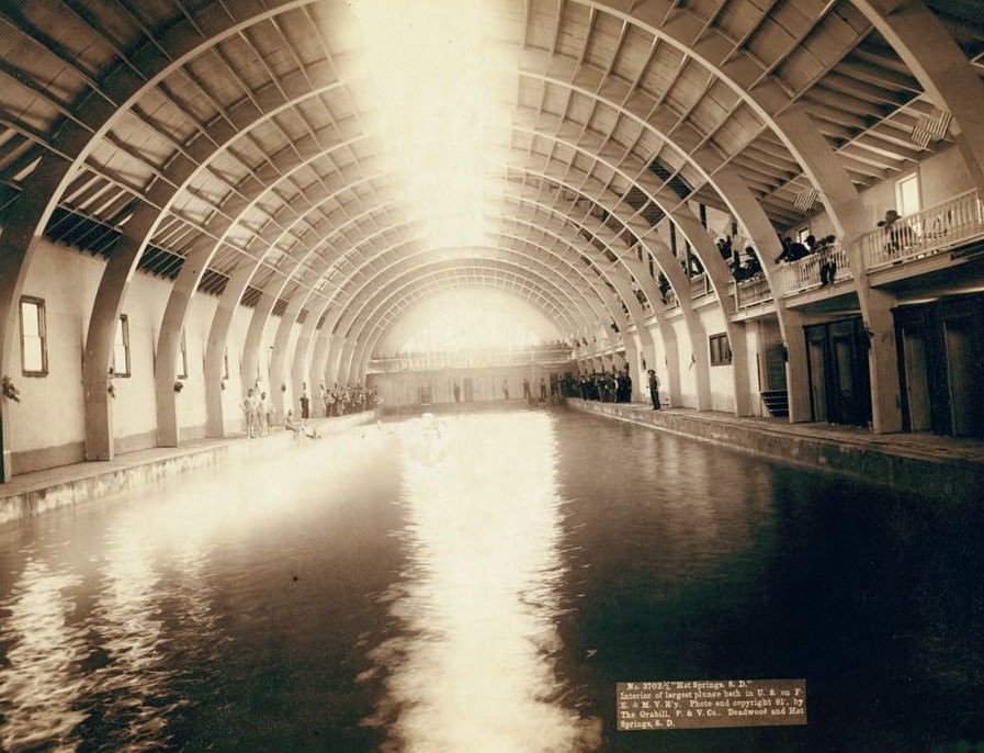 #118 Hot Springs, South Dakota: Interior of largest plunge bath in U.S., 1891.