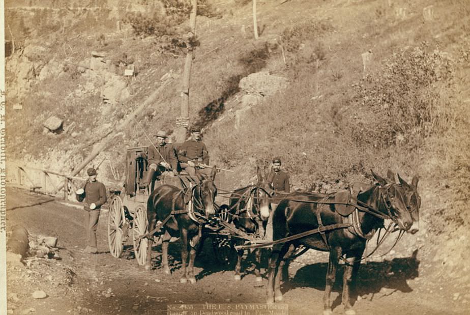 #124 The U.S. Paymaster and Guards on Deadwood road to Ft. Meade, 1888.
