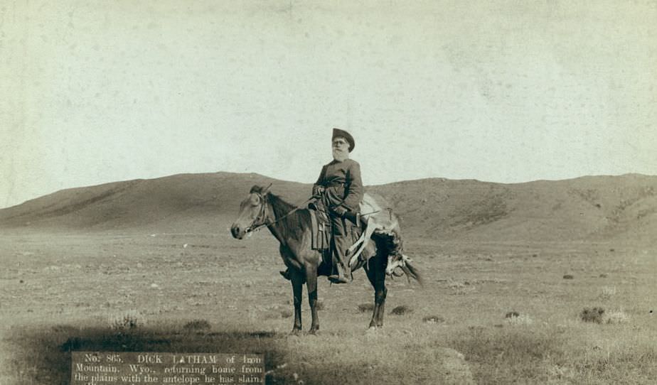 #34 Dick Latham of Iron Mountain, Wyoming, returning home with antelope, 1888.